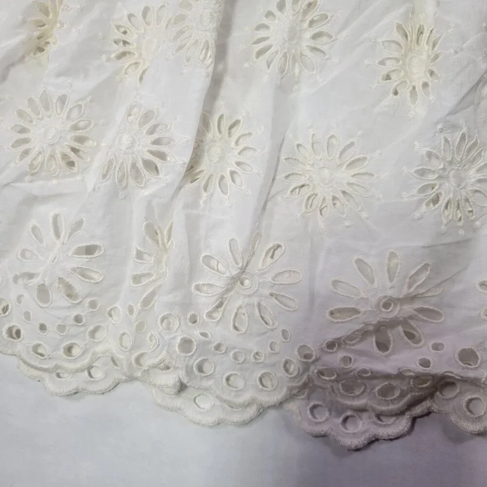 Madewell Womens White Eyelet Puff Sleeve Cotton Blend Top Size M